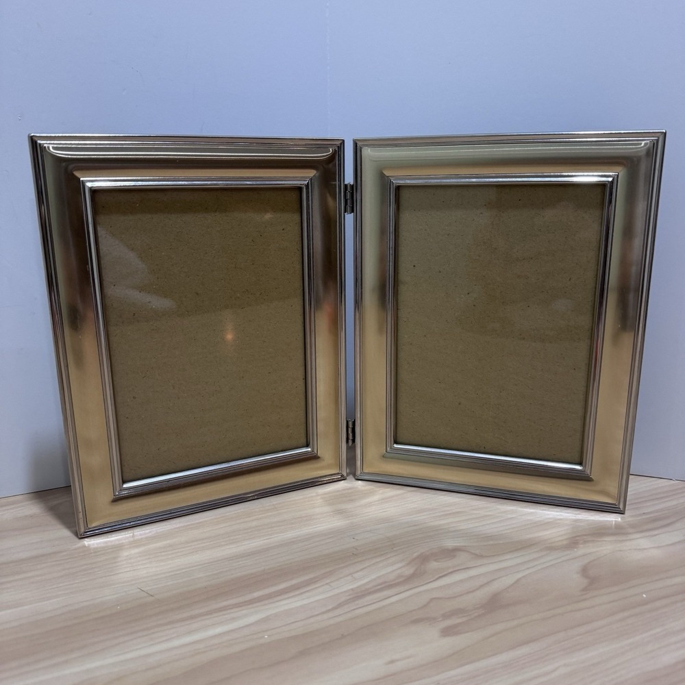 Fetco Bi-Fold Silver Gold Metal Photo Picture Frame Double Hinged 5x7 Stand/Hang